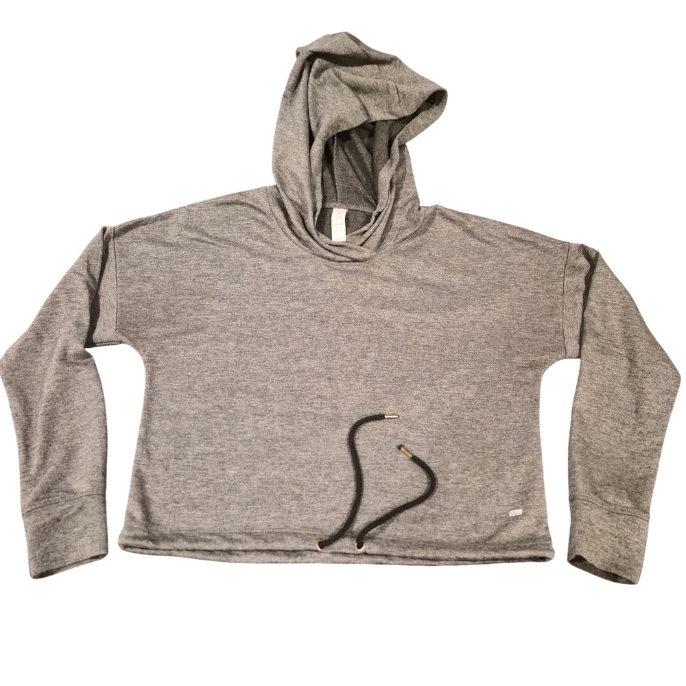 Marika Heather Gray Cropped Hoodie‎ Drawstring Hem MLT2919A Womens Medium